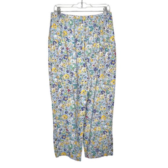 STONEBRIDGE Floral Linen Blend Trouser Pants Ultra High-Rise Blue Yellow Size L - Picture 2 of 7